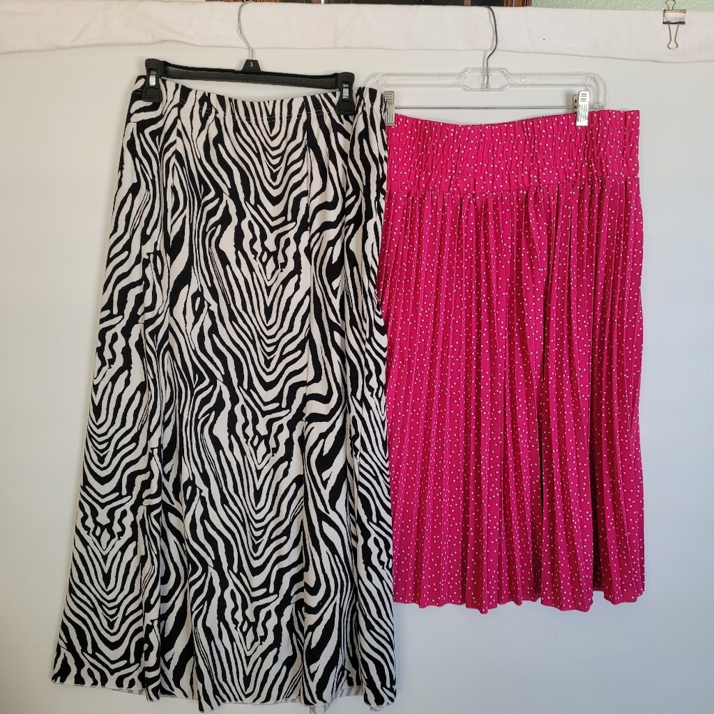 SHEIN Skirts Pleated Pink White Polka Dot Midi and  Zebra Print Maxi Curve 4X ML